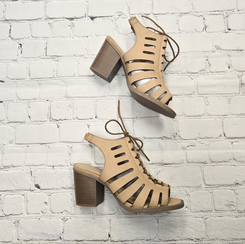 Slingback Lace Up PU Sandal Heels Women's Size 7.5